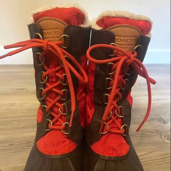 NWT Coach Laura Boots Women Size 9 Orange/Brown Rubber Duck Wool Lined - Picture 5 of 9